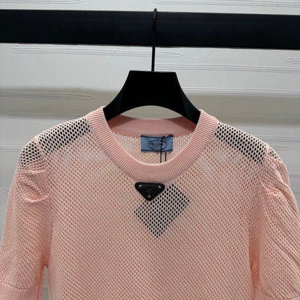 PRAD 25S HOLLOW KNIT SHORT SLEEVE TOP 264136