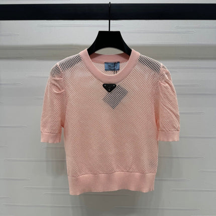 PRAD 25S HOLLOW KNIT SHORT SLEEVE TOP 264136