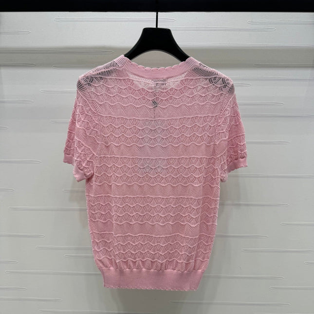 CHANEL 25S HOLLOW KNIT SHORT SLEEVE TOP 264152