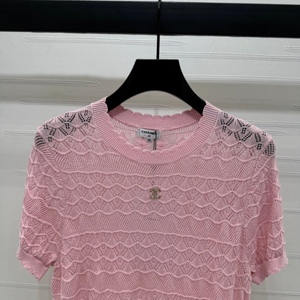 CHANEL 25S HOLLOW KNIT SHORT SLEEVE TOP 264152