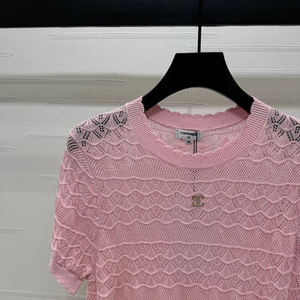 CHANEL 25S HOLLOW KNIT SHORT SLEEVE TOP 264152