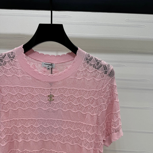 CHANEL 25S HOLLOW KNIT SHORT SLEEVE TOP 264152