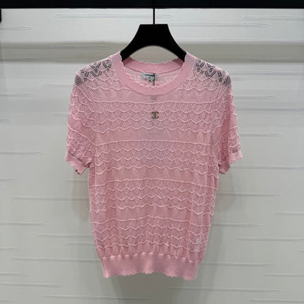 CHANEL 25S HOLLOW KNIT SHORT SLEEVE TOP 264152