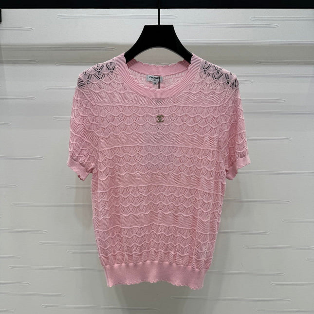 CHANEL 25S HOLLOW KNIT SHORT SLEEVE TOP 264152