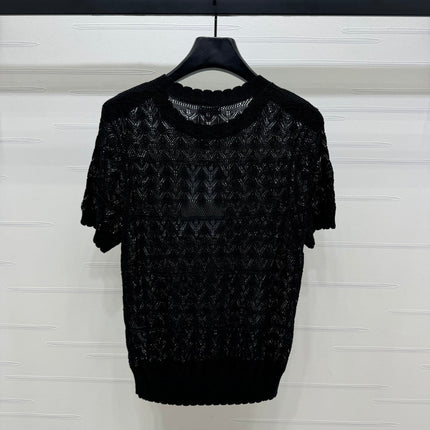 CHANEL 25S HOLLOW KNIT SHORT SLEEVE TOP 264151