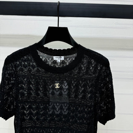 CHANEL 25S HOLLOW KNIT SHORT SLEEVE TOP 264151