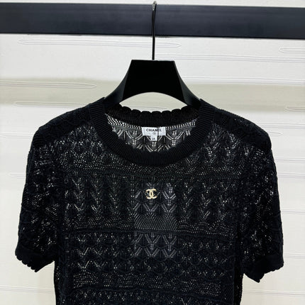 CHANEL 25S HOLLOW KNIT SHORT SLEEVE TOP 264151