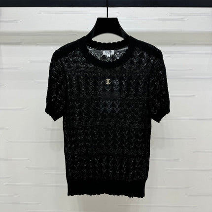 CHANEL 25S HOLLOW KNIT SHORT SLEEVE TOP 264151