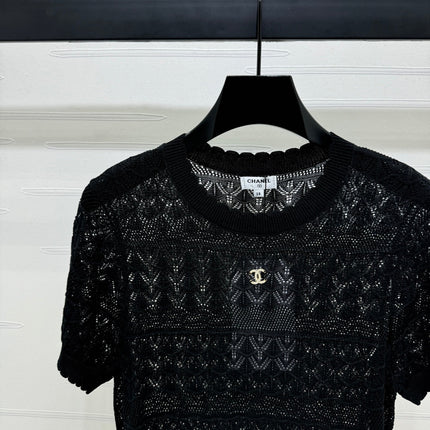 CHANEL 25S HOLLOW KNIT SHORT SLEEVE TOP 264151