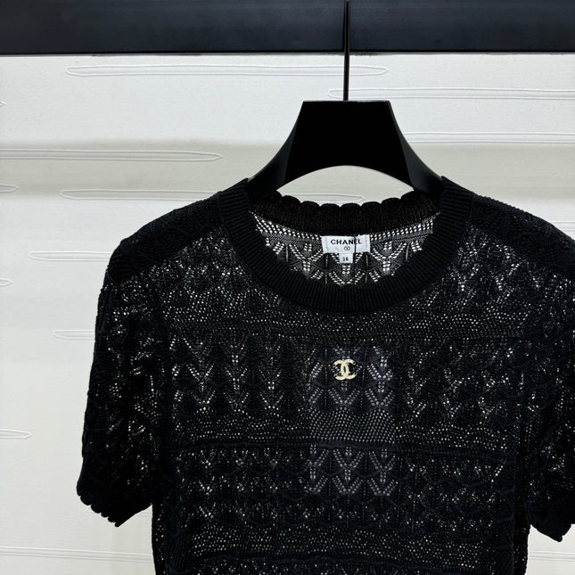 CHANEL 25S HOLLOW KNIT SHORT SLEEVE TOP 264151
