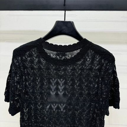 CHANEL 25S HOLLOW KNIT SHORT SLEEVE TOP 264151