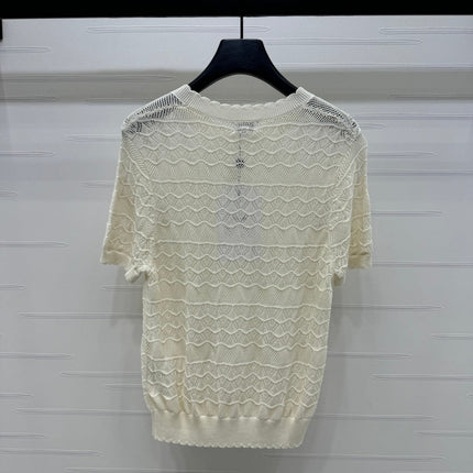 CHANEL 25S HOLLOW KNIT SHORT SLEEVE TOP 264150