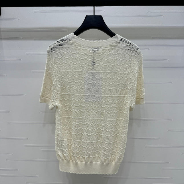 CHANEL 25S HOLLOW KNIT SHORT SLEEVE TOP 264150