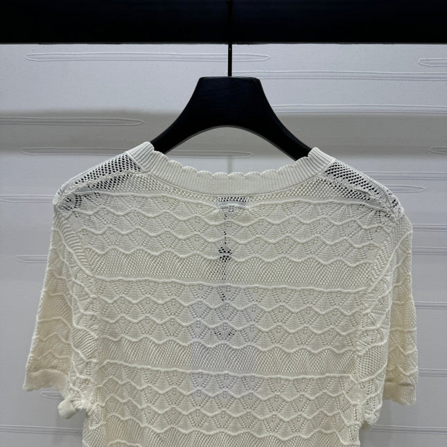 CHANEL 25S HOLLOW KNIT SHORT SLEEVE TOP 264150