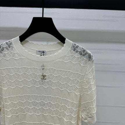 CHANEL 25S HOLLOW KNIT SHORT SLEEVE TOP 264150