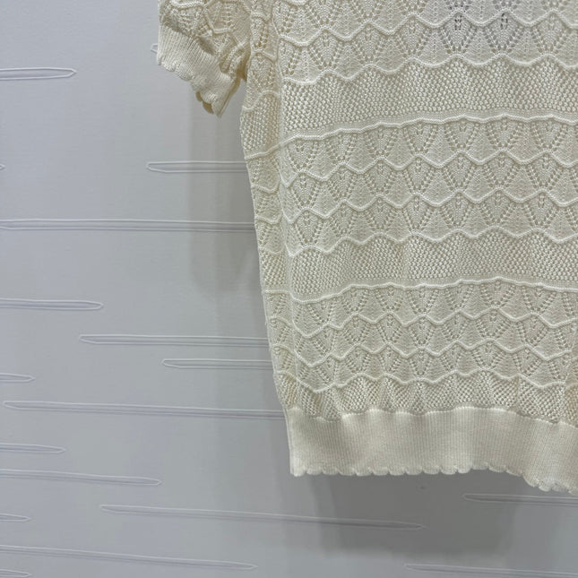 CHANEL 25S HOLLOW KNIT SHORT SLEEVE TOP 264150