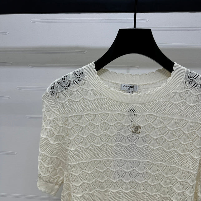 CHANEL 25S HOLLOW KNIT SHORT SLEEVE TOP 264150