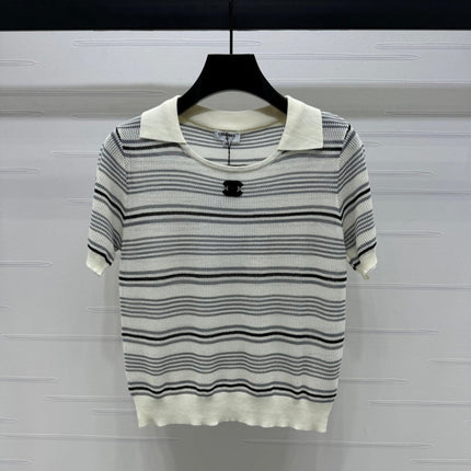 CHANEL 25S HOLLOW WOVEN POLO SHIRT 264075