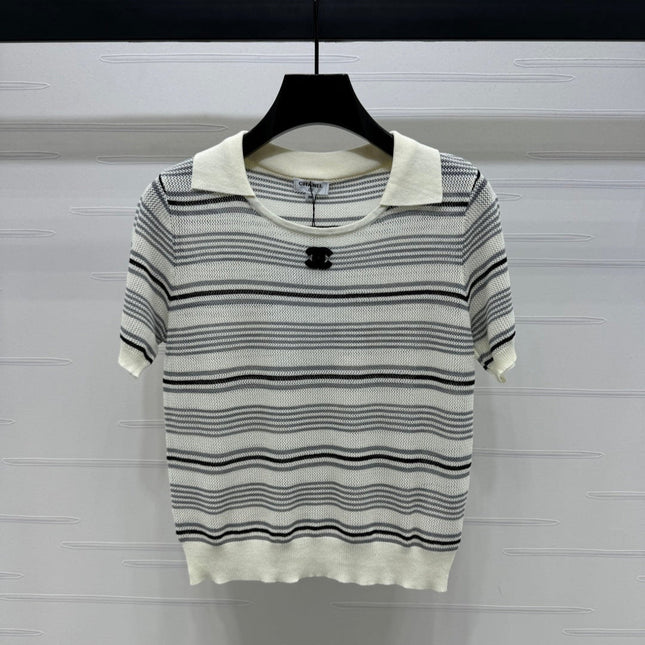 CHANEL 25S HOLLOW WOVEN POLO SHIRT 264075