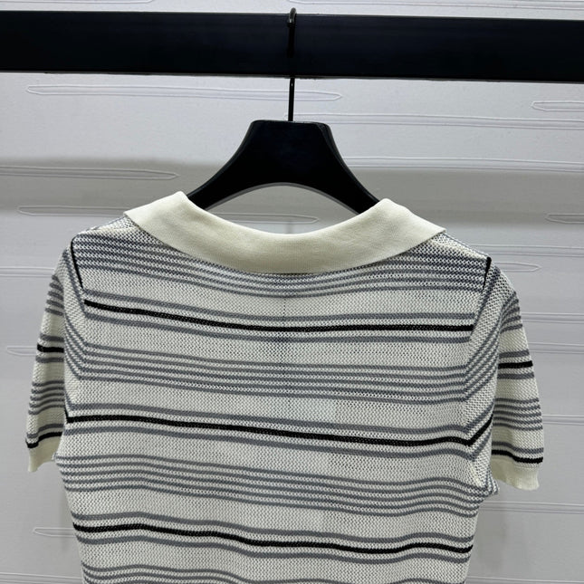 CHANEL 25S HOLLOW WOVEN POLO SHIRT 264075