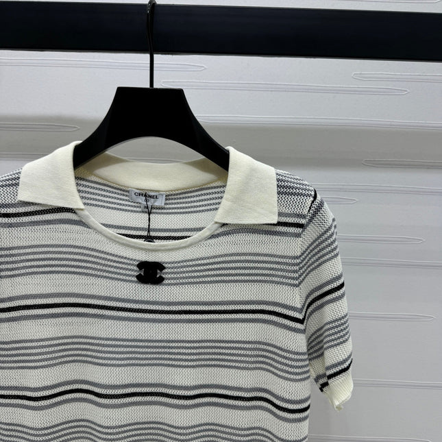 CHANEL 25S HOLLOW WOVEN POLO SHIRT 264075