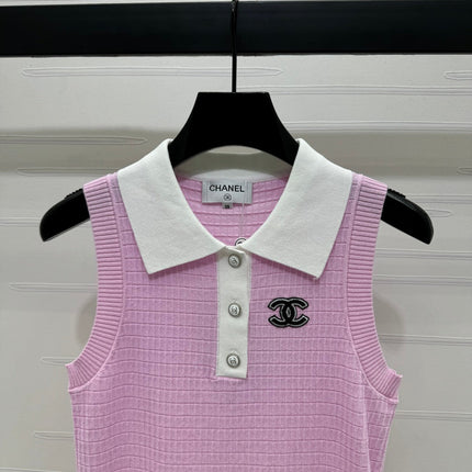 CHANEL 25S DOUBLE C LOGO KNIT COLLAR VEST 264071