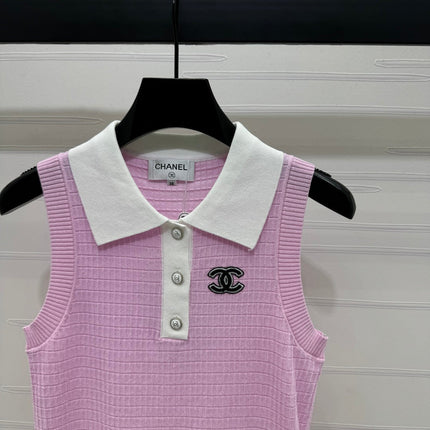 CHANEL 25S DOUBLE C LOGO KNIT COLLAR VEST 264071