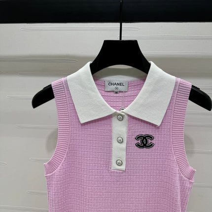 CHANEL 25S DOUBLE C LOGO KNIT COLLAR VEST 264071