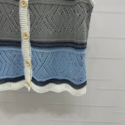 CHANEL EMBROIDERED LOGO OPEN-KNIT VEST 274869