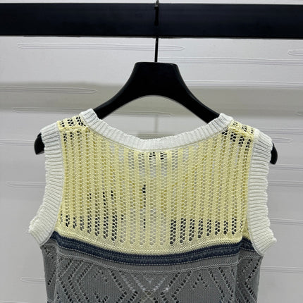 CHANEL EMBROIDERED LOGO OPEN-KNIT VEST 274869