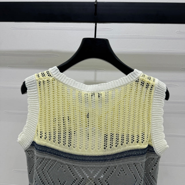 CHANEL EMBROIDERED LOGO OPEN-KNIT VEST 274869