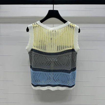 CHANEL EMBROIDERED LOGO OPEN-KNIT VEST 274869