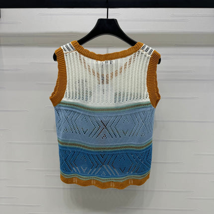 CHANEL EMBROIDERED LOGO OPEN-KNIT VEST 274868