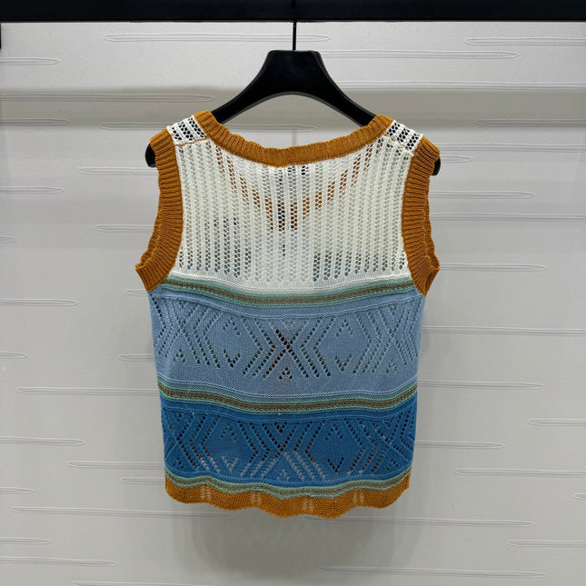 CHANEL EMBROIDERED LOGO OPEN-KNIT VEST 274868