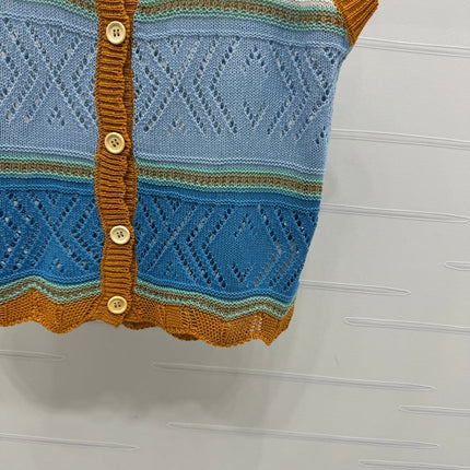 CHANEL EMBROIDERED LOGO OPEN-KNIT VEST 274868