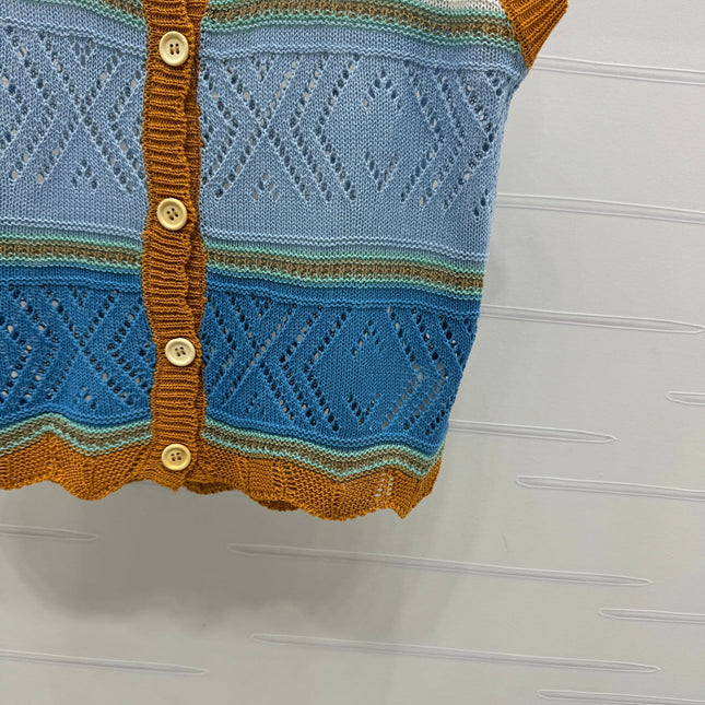 CHANEL EMBROIDERED LOGO OPEN-KNIT VEST 274868