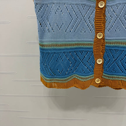 CHANEL EMBROIDERED LOGO OPEN-KNIT VEST 274868