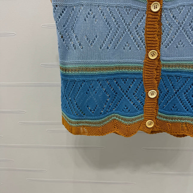 CHANEL EMBROIDERED LOGO OPEN-KNIT VEST 274868