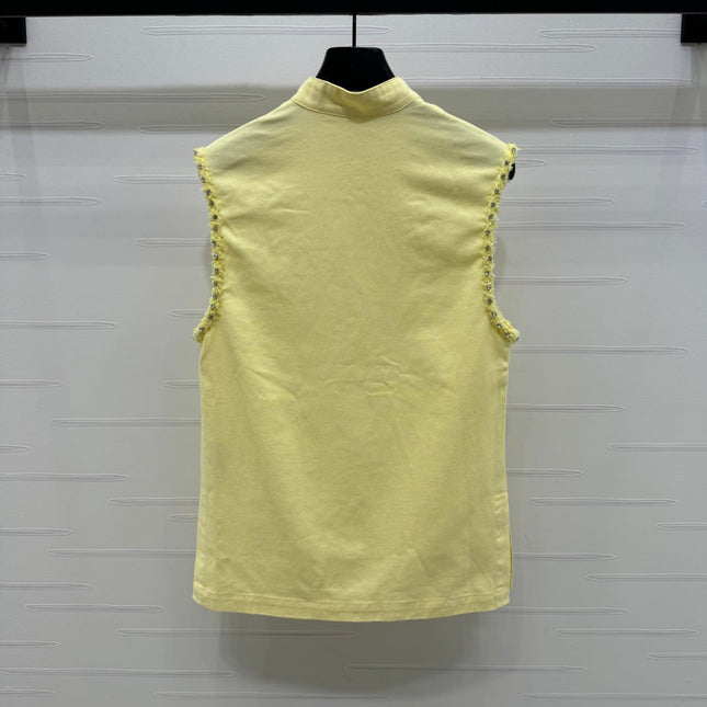 GUCCI SLEEVELESS DENIM TOP WITH STAND COLLAR