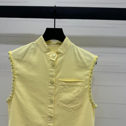 GUCCI SLEEVELESS DENIM TOP WITH STAND COLLAR