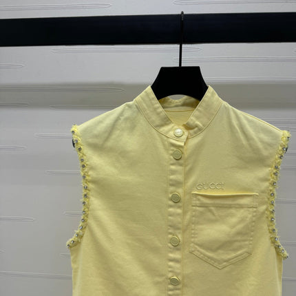 GUCCI SLEEVELESS DENIM TOP WITH STAND COLLAR