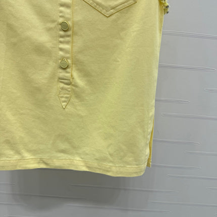 GUCCI SLEEVELESS DENIM TOP WITH STAND COLLAR