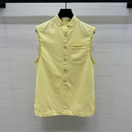 GUCCI SLEEVELESS DENIM TOP WITH STAND COLLAR