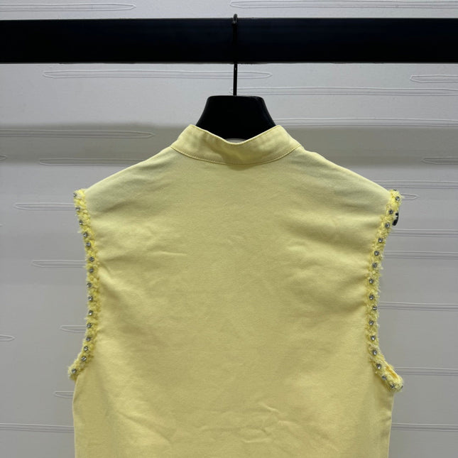 GUCCI SLEEVELESS DENIM TOP WITH STAND COLLAR