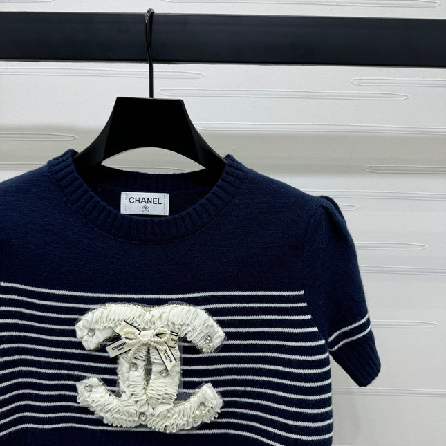 CHANEL SHORT-SLEEVE KNITTED PUFF-SLEEVE TOP 274951