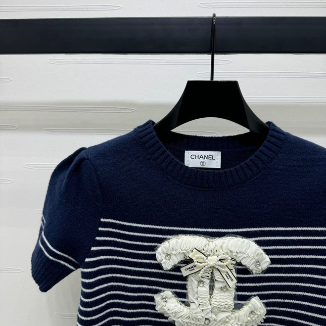 CHANEL SHORT-SLEEVE KNITTED PUFF-SLEEVE TOP 274951
