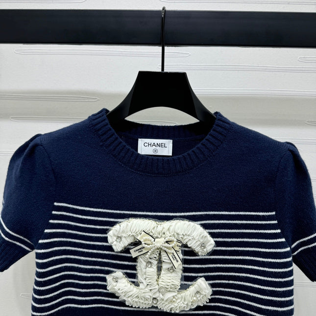 CHANEL SHORT-SLEEVE KNITTED PUFF-SLEEVE TOP 274951
