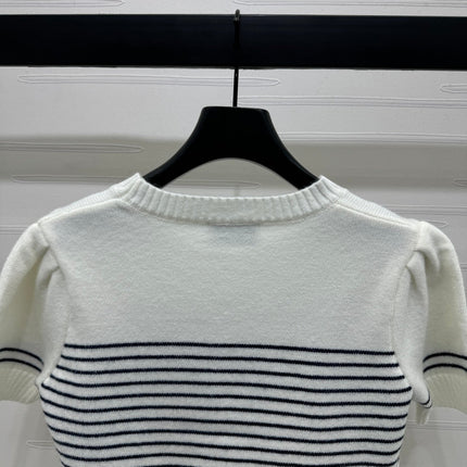 CHANEL SHORT-SLEEVE KNITTED PUFF-SLEEVE TOP 274950