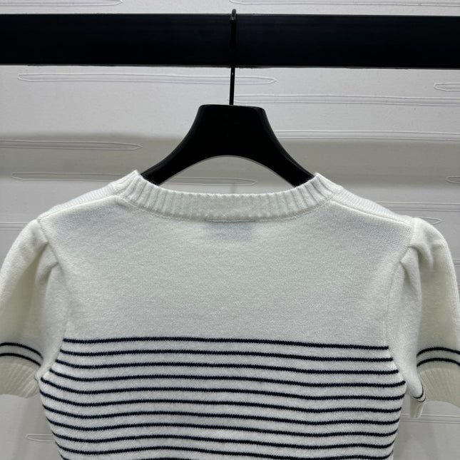 CHANEL SHORT-SLEEVE KNITTED PUFF-SLEEVE TOP 274950