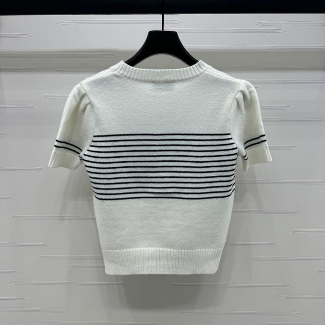 CHANEL SHORT-SLEEVE KNITTED PUFF-SLEEVE TOP 274950